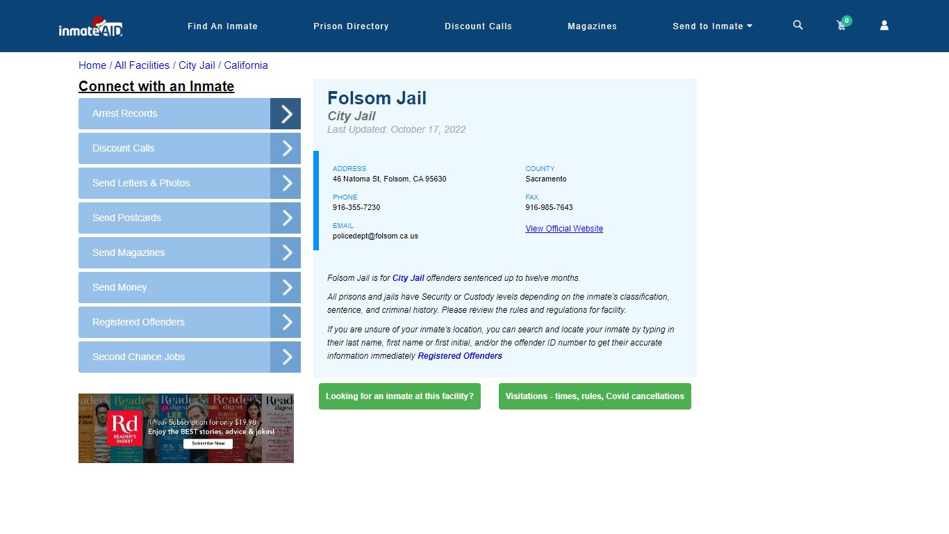 Folsom Jail | Inmate Locator