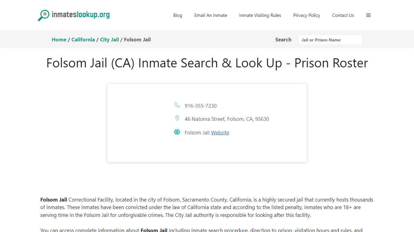 Folsom Jail (CA) Inmate Search & Look Up - Prison Roster